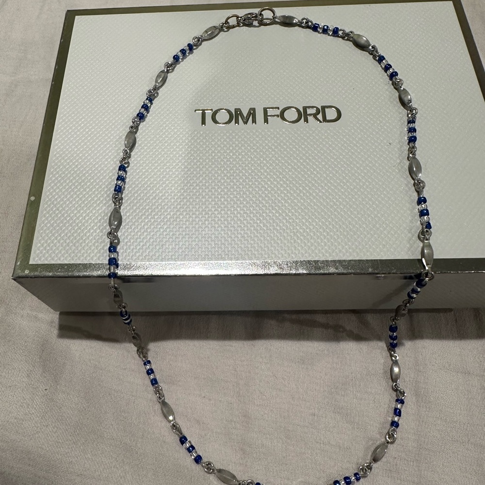 Vintage late 90s handmade silver plated and blue beaded necklace choker